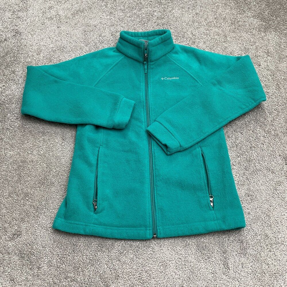 Columbia Benton Springs Fleece Jacket Kids Girls Large Green Full Zip Pockets